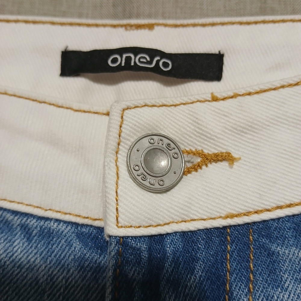 Oneso Los Angeles Jeremy MR 2 Tone WL Wide Leg Jeans White Blue Size 29 BYW8170 - Picture 5 of 12